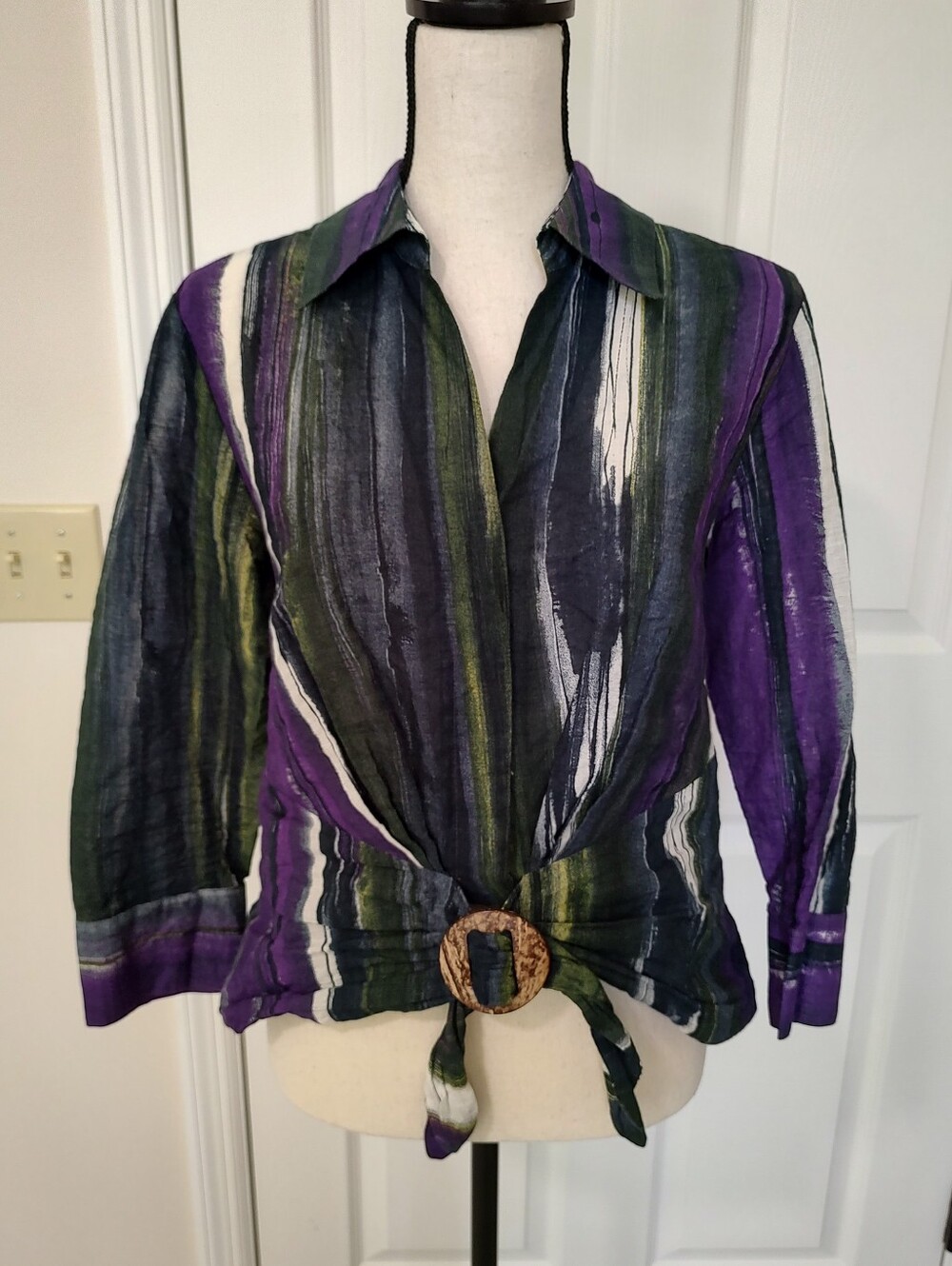 Lafayette 148 New York Top Purple Green Watercolor Size 10